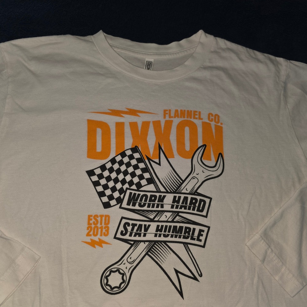 Dixxon Flannel Co White Long Sleeve Cropped Graphic Tee Work Hard Stay Humble S